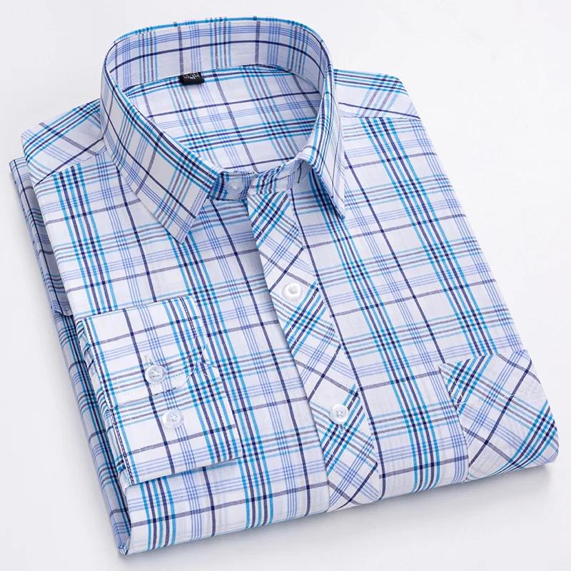 Neu im Hemd 100% Baumwolle Langarmhemden für Herren dünn slim fit formell einfarbiges Hemd karierte Designer-Oberteile Büro elegante Kleidung