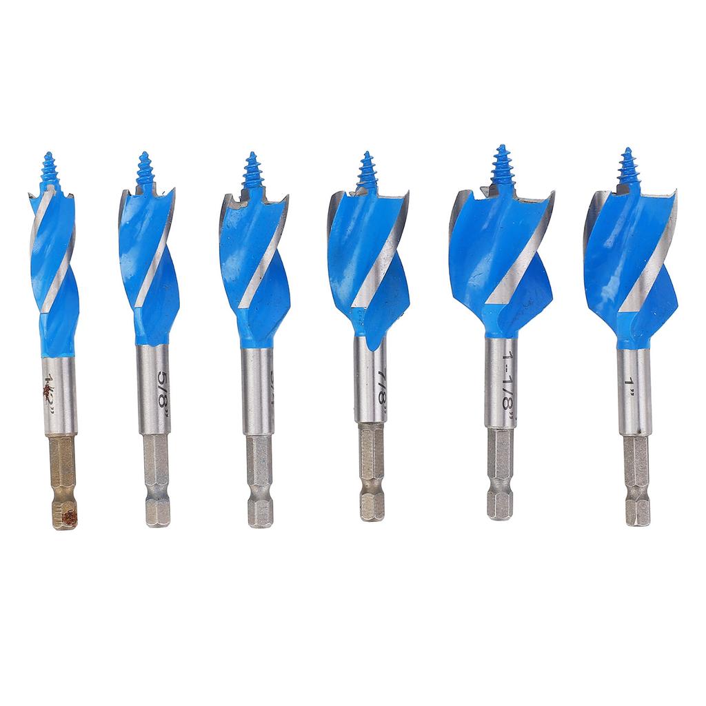 6 Adet Burgu Matkap Ucu Seti 12in 58in 34in 78in 1in 118in 4 Ağızlı 4 Oluklu 14in Altıgen Şaft Ahşap