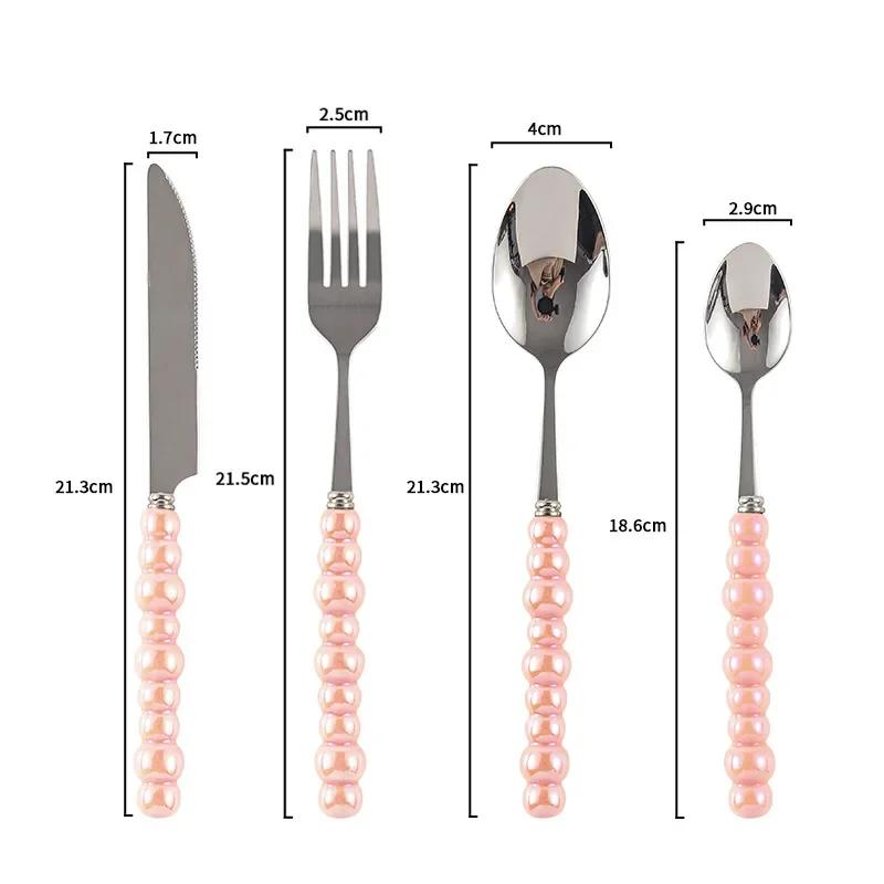 Set of 4 Ceramic Pearl Handle Cutlery Set Knife Fork Spoon Creative Cute Soup Spoon Western Food Steak Knife Spoon and Fork Set