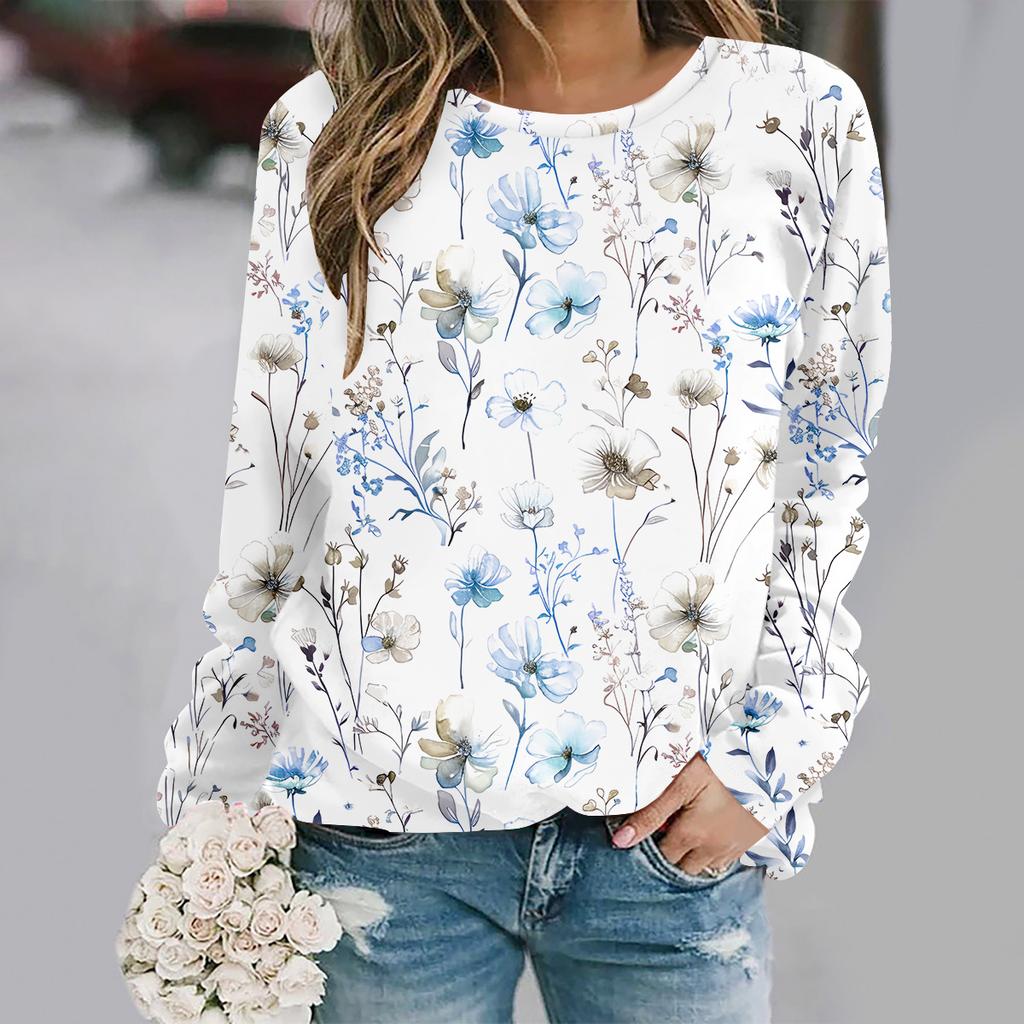 Podzimní a zimní nová móda kulatý výstřih dlouhý rukáv potištěná elegantní ležérní volná mikina