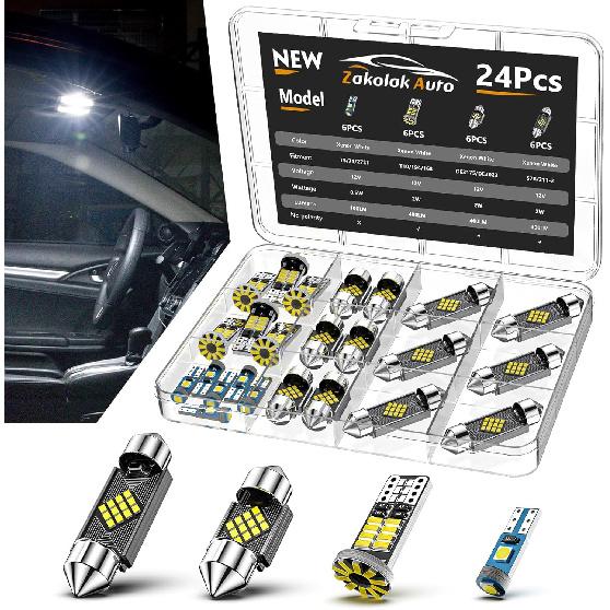 24PCS LED Interior Car Lights, Extremely Bright 6500K White LED Bulb Kit, Applicable To Dome Map Door Lights and Other Parts Replacement for Your
