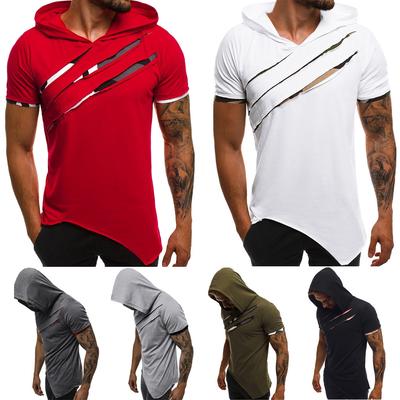 T-shirt con cappuccio a maniche corte slim patchwork casual estivo da uomo