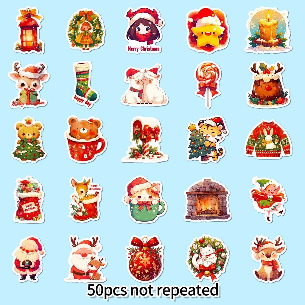 50pcs Christmas stickers, hats, socks, snowflakes, non repeating personalized stickers waterproof ,festival gift Christmas Tree