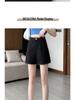 Women's High Waist Slimming Black A-line Suit Shorts for Spring 2026 - Versatile Wide Leg Quarter Pants