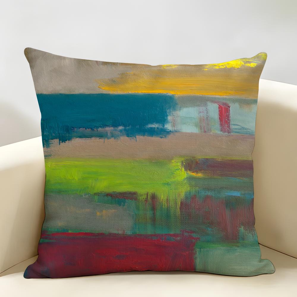 Modern Brushstroke Grunge Paint Pattern Cushion Cover Natural Linen Organic Fabric Printing Breathable Perfect For Home Decor