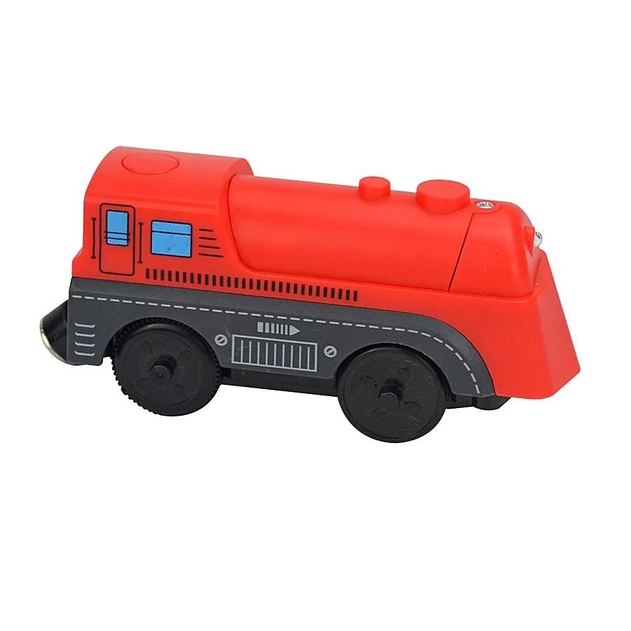 Magnetic Electric Train Car Locomotive Wooden Track Slot Diecast Railway With Two Carriages Train Wood Kid Toy Biro Leduo Track
