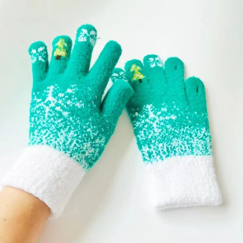 Warm Gloves Christmas Tree Gloves Women's Winter Touchable Screen Snowflake Thick Fury Riding and Driving Gloves