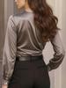 2025 High-End European and American Women's Satin V-Neck Versatile Autumn Top