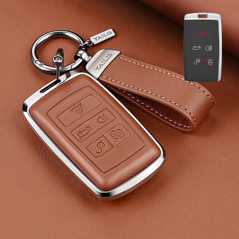 Metal Leather Car Remote Key Cover Case Holder Shell Fob for Land Rover RangeRover Sport Evoque Freelander Velar Discovery LR5
