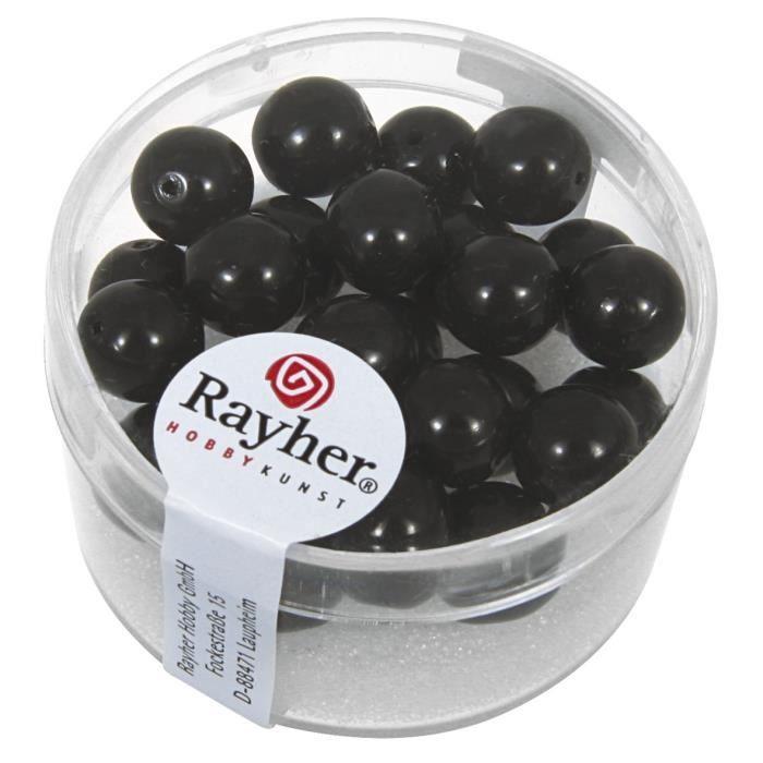 Boîte de 25 Perles en Verre Renaissance Noir - RAYHER - Diamètre 8mm