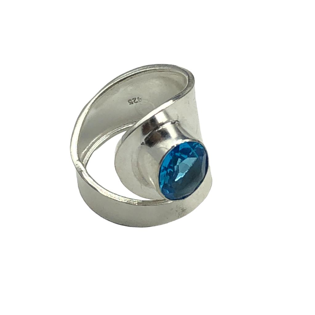 Swiss Blue Topaz Gemstone 925 Sterling Silver Jewelry Handmade Statement Ring RR-2-5