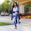 Womens Sexy Printing Cardigan Coat Long Sleeve Two-Piece Set Fashion Lady Suit