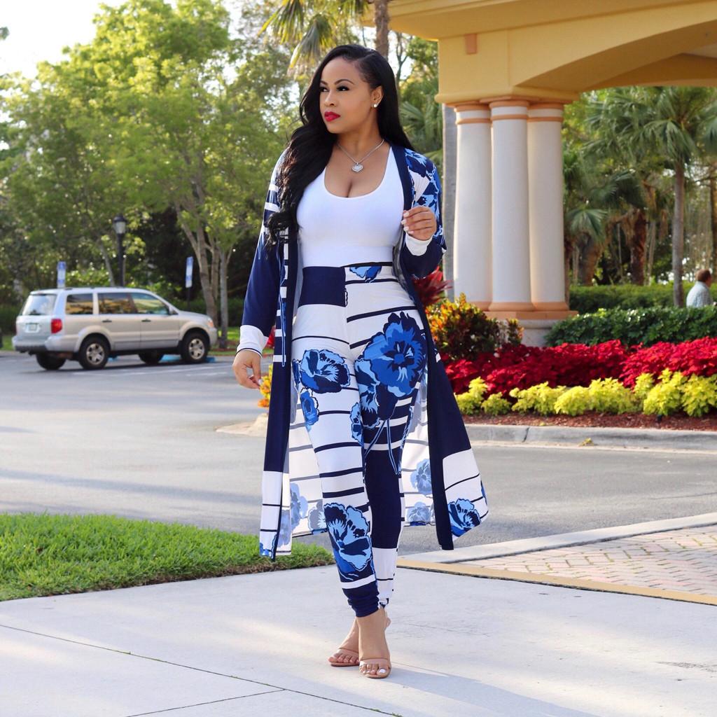 Womens Sexy Printing Cardigan Coat Long Sleeve Two-Piece Set Fashion Lady Suit
