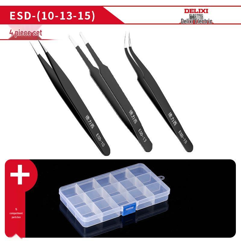 Delixi Bent Tip Fine Point Anti-static Stainless Steel Tweezers for Feather and Acne Removal.