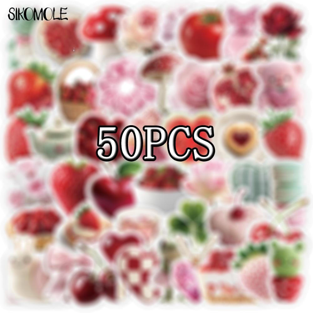 10 30 50Pcs Cute Ins Strawberry Sweet Dessert Stickers Aesthetic Decal For Skateboard Suitcase Craft Supplies Graffiti Sticker