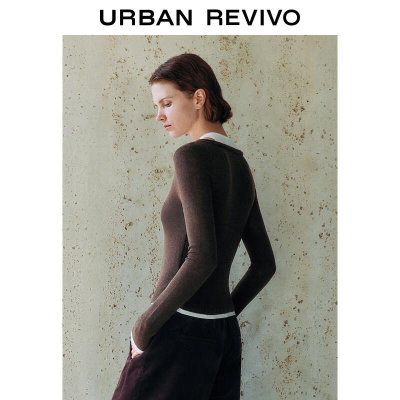 UR 2025 Spring Women's Color-block Faux Two-piece Knit Top