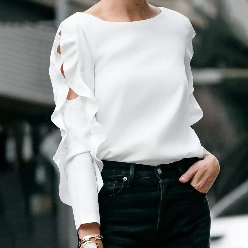 VONDA Womens Summer Fashion Round Neck Puff Long Sleeve Blouse