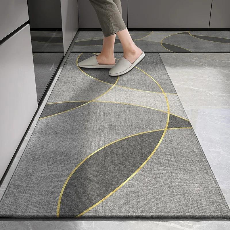 Kitchen Carpet Non-slip Floor Mat Wear-resistant Long Carpets Gray Flower Rug European and American Style Home Decoration Rugs