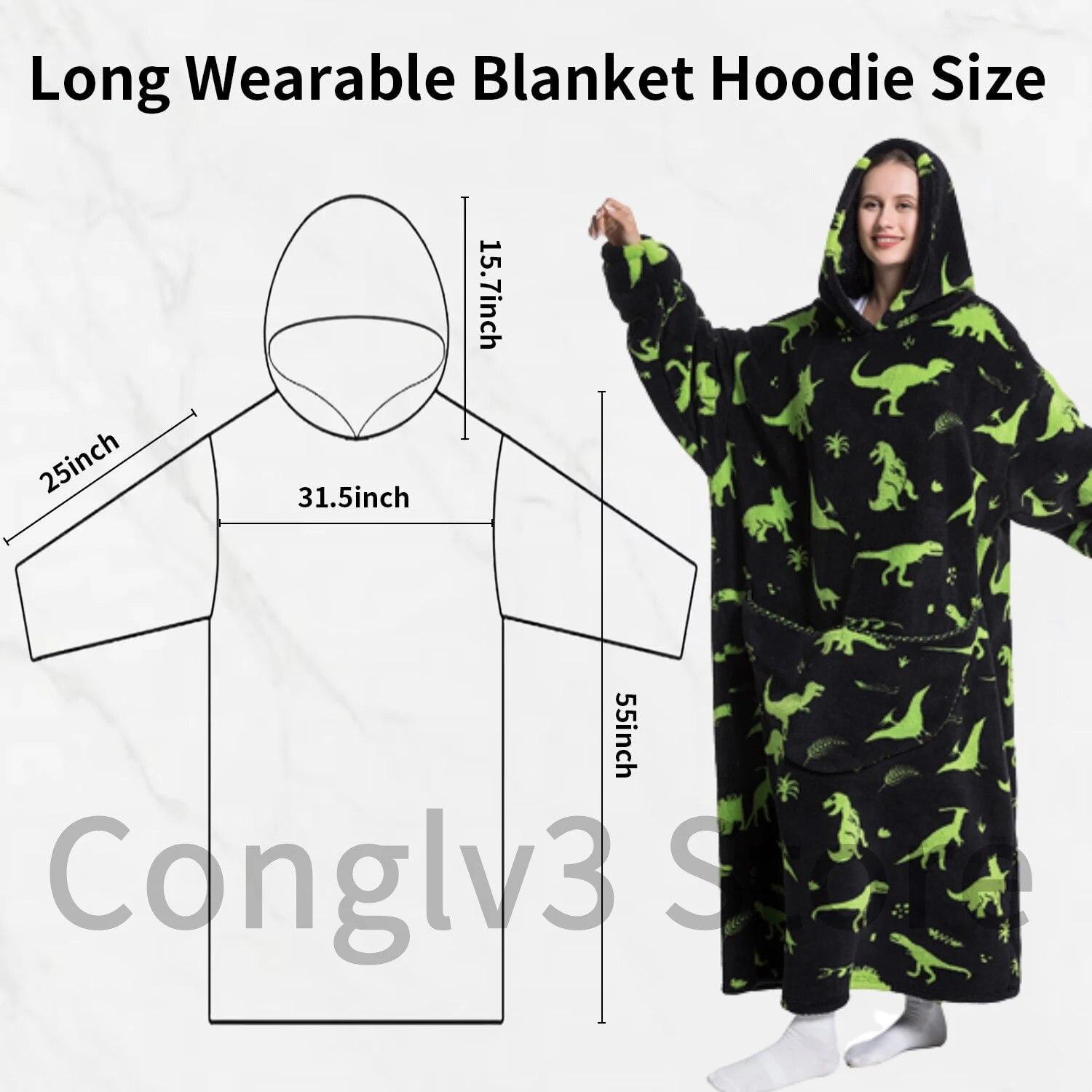 

2024 Супер длинное одеяло с капюшоном Фланелевое одеяло с рукавами Зимние вечерние толстовки Толстовка Пуловер Гигантское ТВ-одеяло Негабаритное одеяло с капюшоном Халат Clothes Length 140CM