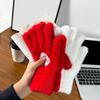 1 Pair Women Gloves Fingerless Red Heart Design Soft Fleece Lined Touchscreen Warm Mittens Valentine Day New Year Accessories