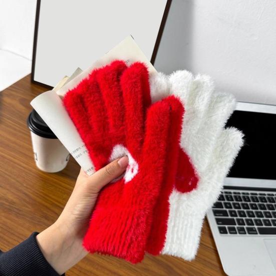 1 Pair Women Gloves Fingerless Red Heart Design Soft Fleece Lined Touchscreen Warm Mittens Valentine Day New Year Accessories