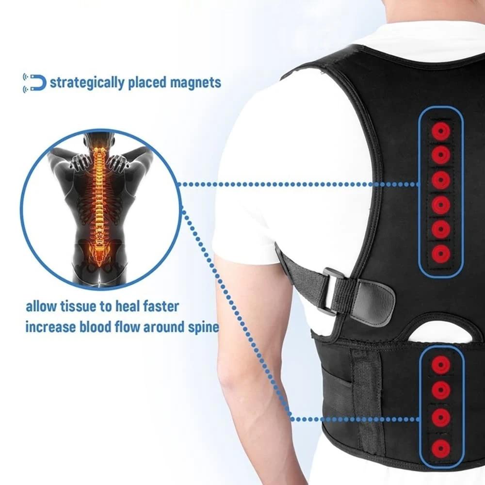 Magnetic Therapy Posture Corrector Back Brace Adjustable Support Belt Relieves Neck Shoulder Pain