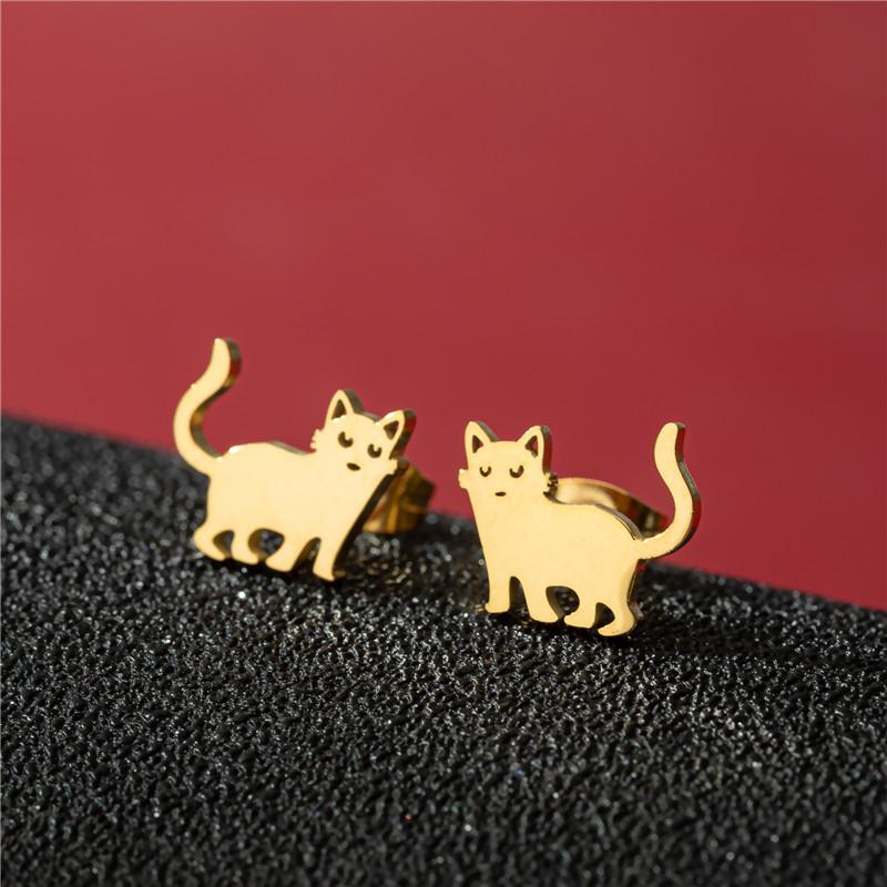 Cute Cat Stainless Steel Stud Earrings for Women Persian Cat Ear Jewelry Girls Student Birthday Earring Gifts Accessories