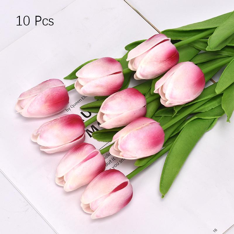 False Artificial 10pc Tulip Flower Fake Pu Real Touch Bouquet Home Wedding Decor