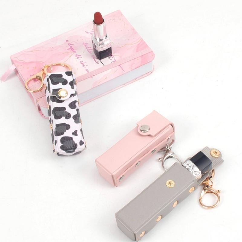 Portable Lipsticks Holder Keychain with Wild Leopard Pattern for Convenient Carry Multifunctional Accessory