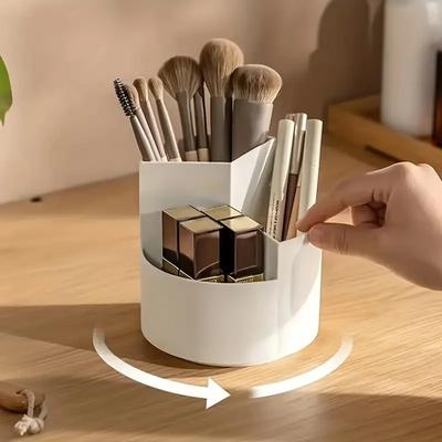 360° Rotating Makeup Organizer Makeup Brush Holder Cosmet Storag Box Lipsticks Comestic Tools Container Box with 3 Compartments