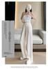 2025 Spring/Summer Women's Jacquard Satin Wide-Leg Pants: High-Waist, Buttoned, Slim-Fit, Casual Trousers.