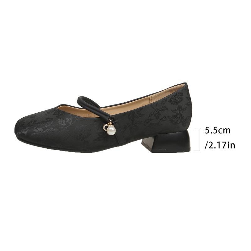 

Fashion Ladies Shoes 2025 Mary Janes Women s High Heels Fashion Dress Pumps Women Pearl Round Toe Shallow Slip on Low Heel Shoes Women 35 чёрный