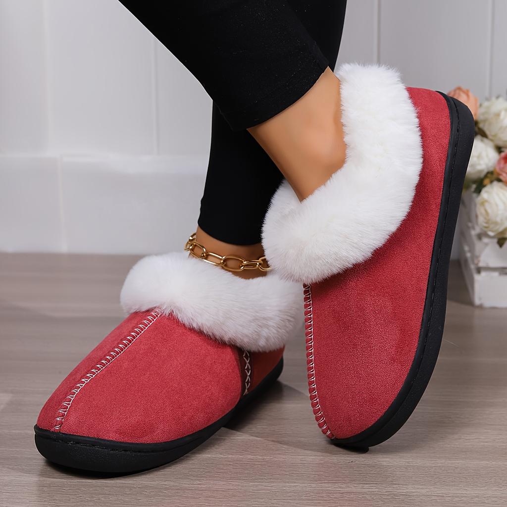 Women's Comfortable Winter Solid-color Warm Plush Slippers Fashionable Trendy Ankle Boots Fleece-lined and Thickened for Warmth and Comfort Home Shoes
