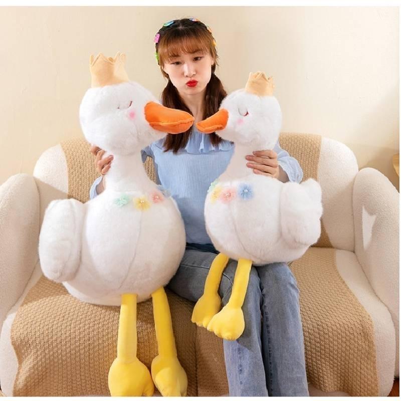 Cute Swan Plush Toy Crown Duck Doll Stuffed Animal Puppet Child Comfort Sleep Pillow