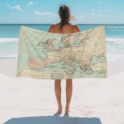 Beach Towel Europe Maps Lands Bath Pool Towels Vintage Ocean Absorbent Beach Towel Soft Large Quick Dry Lightweight Camping