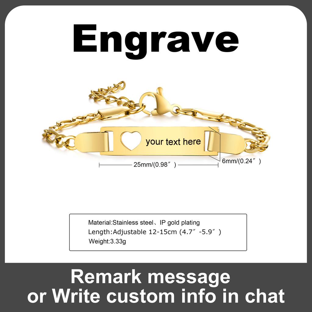 Bracelet Cœur Personnalisé pour Petite Fille Garçon, Bracelet à Identité Nom Gravable, Chaîne en Acier Inoxydable Personnalisée Cadeau d'Anniversaire
