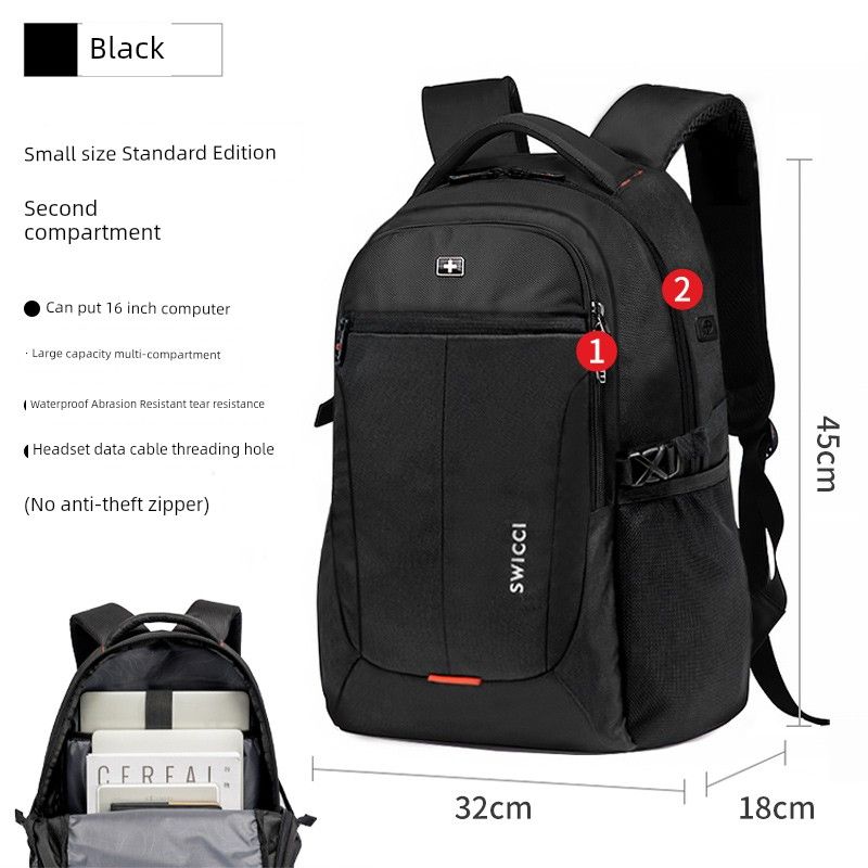 

Swiss Backpack Men s Backpack Large Capacity Travel Business Computer Backpack Middle School Student Schoolbag College Student High School 199 [Standard small size] Black