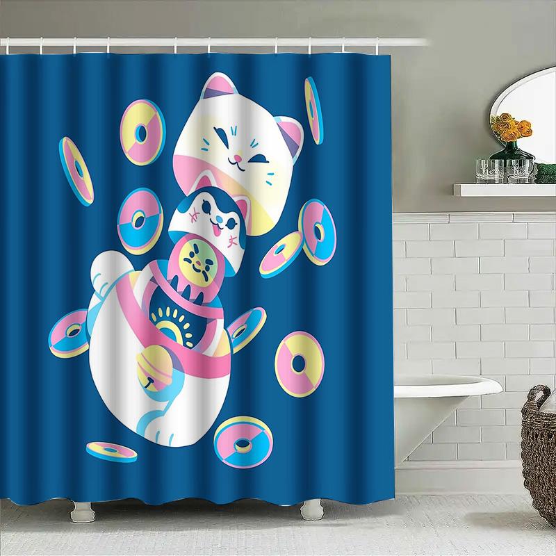 Anime Shower Curtain Japanese Cartoon Decor Bathroom Set Waterproof Hanging Pictures Home Textile Room Divider