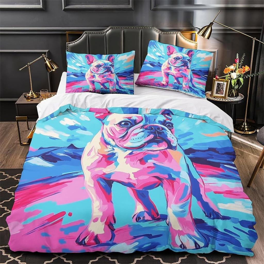 Graffiti Dogs Duvet Cover Set, Colorful Pets Bedding Set 2 Pcs Quilt Cover With Zipper Closur, Microfiber Comforter Cover Set