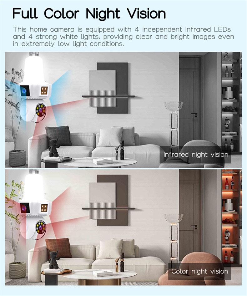 Smart WiFi Indoor Surveillance Camera with Three-Head Light Socket and Mobile Remote Control
