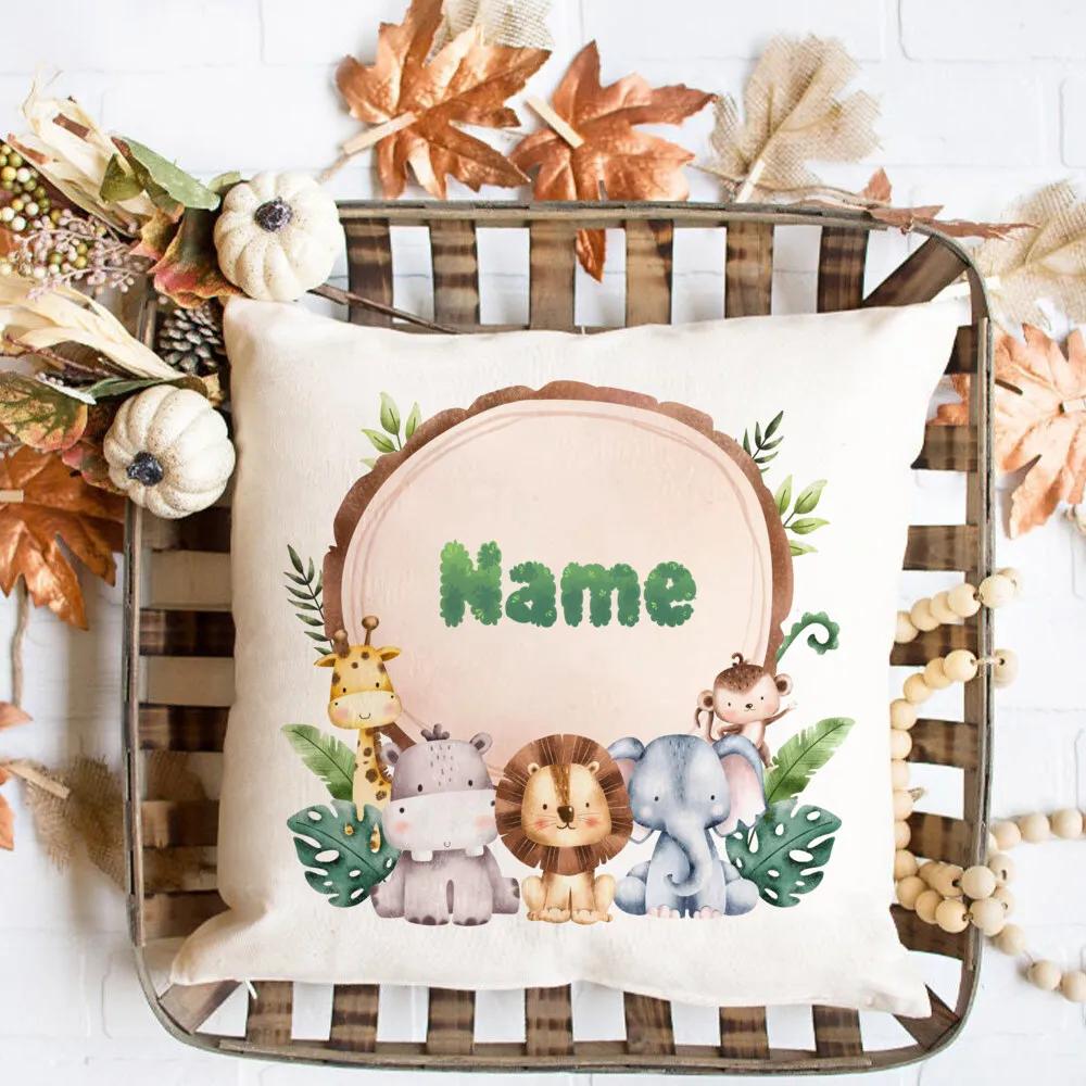 Animal Print Pillow Case Personalized Custom Name Pillow Dust Cover Bedroom Party Decoration Day Children Birthday Gift