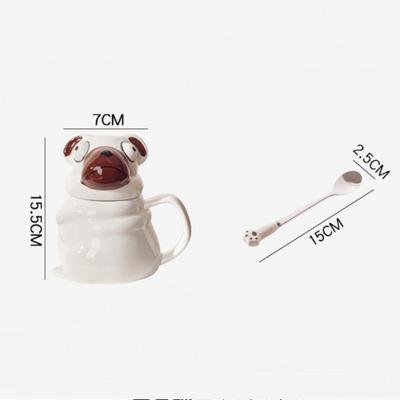 Tasse Mignonne en Forme de Chien Carlin Tasse à Café avec Anse Tasses en Céramique avec Cuillère et Couvercle Boissons Drôles de Dessin Animé Cadeau