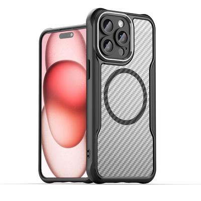 Luxuriöse magnetische transparente Hülle aus Kohlefaser für iPhone 16 15 14 13 12 11 Pro Max Plus Magsafe kabelloses Laden Objektivschutzhülle