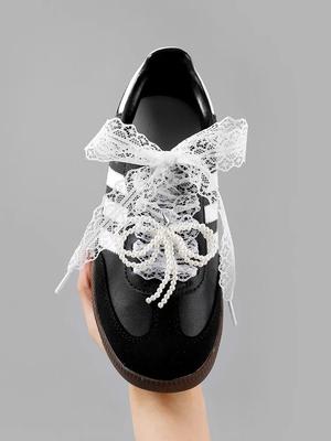 Fancy Lace 2,9 cm breite, flache Schnürsenkel für Turnschuhe, Schnürsenkel für Damen, Freizeitschuhe, schwarz, weiß, Schnürsenkel, Zubehör