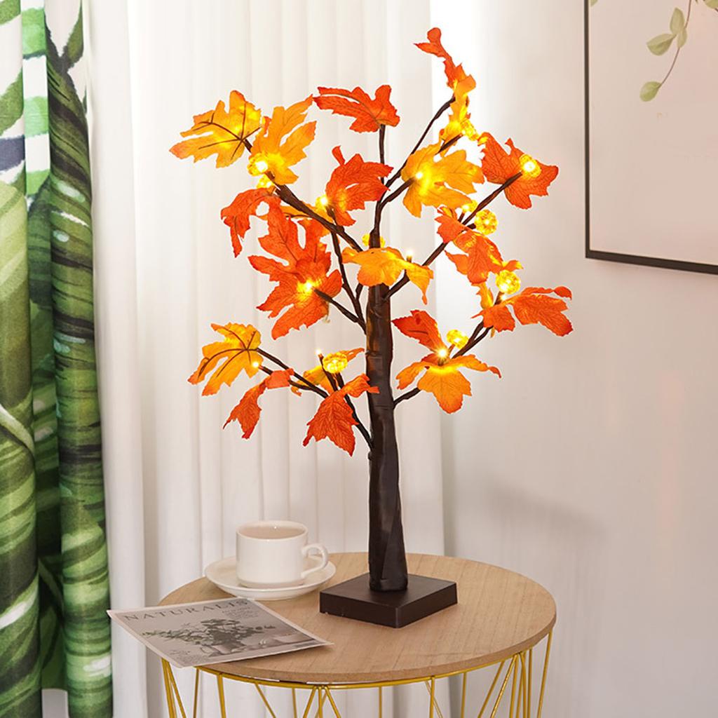 61 cm Herbst Ahornbaum mit 24 LEDs Timer Kürbis Dekoration Abnehmbarer Sockel Weiches Licht Beleuchtetes Blatt