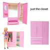 Doll Wardrobe Barbie Toys Threedoor Furniture Plastic Clothes Cabinet Storage