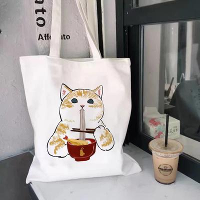 Harajuku Kawaii Cat Cartoon Canvas Bag Shopper Bag Letter Print Large Capacity Houlder Bags Shopping Bag Casual Fashion Tote Bag