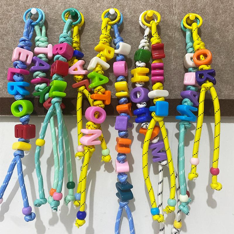 Cute Acrylic Custom Letter Braided Rope Lanyard Keychain Personalized Bag Accessories Handmade Backpack Keyring