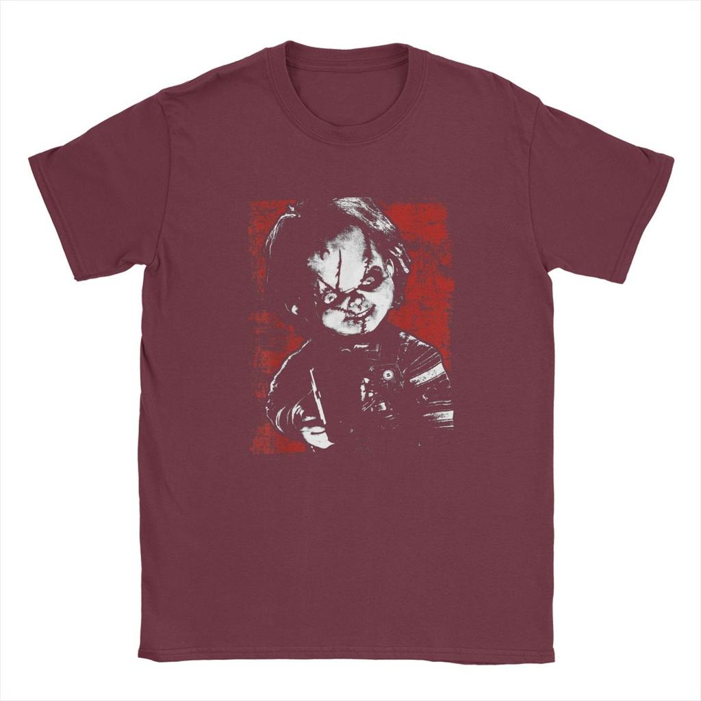 Chucky Men Child's Play Distressed Portrait T Shirts Horror Film Game Pure Cotton Short Sleeve Round Collar Tees Gift T-Shirts