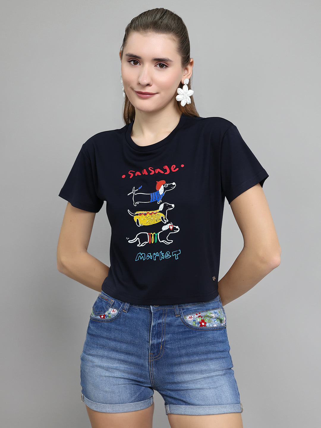 Monte Carlo Women Crop Fit Navy Blue Top S темно-синий